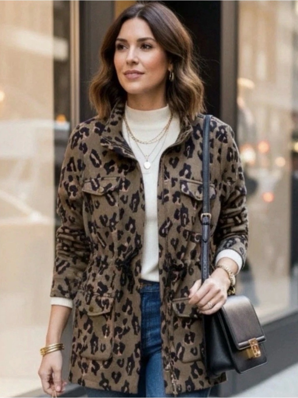 Anthropologie Tabitha Leopard Print Utility Jacket Women’s Sz S Safari Military
